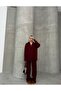 Spring Burgundy Knitted Detailed Oversized Sweater Trousers Knitwear Top and Bottom Set - 6