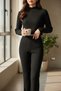 Women's Black Corded Fabric Tracksuit Set – Crop Long Sleeve Top & Leg Pants, Stylish Casual Set - 6