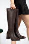 Renie Women's Thick Heel Below-The-Knee Pointed Toe Zippered Bitter Brown Boots