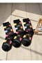 Cat Patterned 3-Piece Sock Set with Colorful Figures