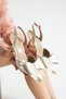 Ramie Ecru Women's 7 cm Heeled Bow Strap Closed Front Pointed Toe Satin Evening Dress Shoes