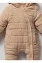 Unisex Baby Beige Quilted Hooded Jumpsuit – Winter Model with Zipper and Pockets - 2