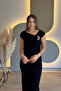 Slit Black Midi Dress with Shoulder Pad Accessories - 8