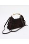 Women's Brown Genuine Suede Tassel Gold Metal Handle Shoulder and Hand Bag
