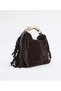 Women's Brown Genuine Suede Tassel Gold Metal Handle Shoulder and Hand Bag - 2