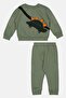 Toddlers Boy 2 Pcs Embroidered Long Sleeve Top And Sweatpants, Olive - 2