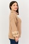 Women Turtle Neck Faux Fur Sweater, Taupe - 4