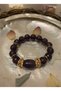 Amethyst Purple Color Natural Stone Gold Detailed Handmade Women's Bracelet