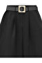 Buckle Belted, Folded Waist, Wide Leg Modal Crepe Trousers - Black - 5