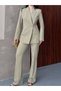 Women's Single Button Asymmetrical Jacket Trousers Set Khaki - 7