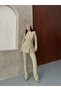 Women's Single Button Asymmetrical Jacket Trousers Set Khaki - 5