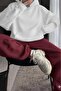 Women's White Hooded Burgundy Tracksuit Set - 2