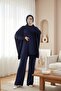 15783 Slit Poncho Sweater - Navy Blue