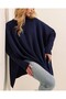 15783 Slit Poncho Sweater - Navy Blue - 7