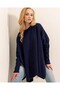15783 Slit Poncho Sweater - Navy Blue - 6
