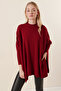 15783 Slit Poncho Sweater - Claret Red - 2