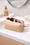 Faux Leather Makeup Bag – Zippered, Travel-Friendly Beige - 3