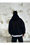 Siyah Oversize Basic Hoodie - 5