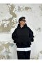Siyah Oversize Basic Hoodie - 2