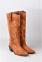 Seç 1711 Genuine Leather Western Women's Boots (Heel Height: 5.5 cm) Tan Suede - 3