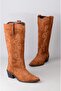 Seç 1711 Genuine Leather Western Women's Boots (Heel Height: 5.5 cm) Tan Suede - 6