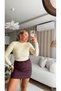 Women's Zippered Shorts Skirt with Thin Belt Detail Plum