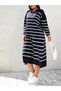 Women's Striped Polo Neck Knit Dress - 3