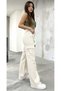 Women's Beige Cargo No Back Pocket Super High Waist Loose Stretch Fabric Baggy Leg Denim Jeans Pants - 3