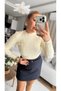 Women's Zippered Shorts Skirt with Thin Belt Detail Navy Blue - 3