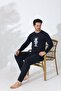 Men's Black Pajama Set Coffe Ayıcı Printed Soft Textured Premium Comfort Relaxed Fit - 5