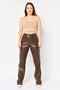 Women Regular Fit Faux Leather Wide Leg Pants, Chocolate Brown - 2