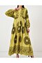 2423 Authentic Patterned Hijab Dress - Oil Green 2 - 2