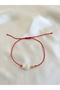 Red String Bracelet with Tulip Pearl Figure and Dorica Detail - Does Not Tarnish