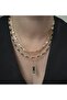 3-Piece Necklace Set (Flake Crushed Bead Necklace, Bone Necklace, and Black Plate Evil Eye Clover Luck Necklace)