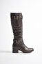 Women's Genuine Leather Bellows Adjustable Buckle Boots - Brown - 4
