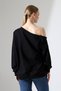 Women's Black Off-Shoulder Boat Neck Sweatshirt - 7