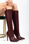 Ls-226 Burgundy Leather Zippered Elastic Thin High Heeled Women's Boots - 3
