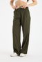Women's Wide Leg Fabric Pants with Loose Legs, Lace-Up Waist, White with Decorative Details, Zipper Closure