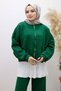 Zippered Fleece-Lined Tracksuit Set Tsd250258 Emerald Green - 3