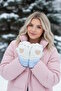 Blue and Cream Color Paw Strap Plush Gloves - 5