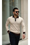 Half Zipper Slim Fit Stretch Fabric Knitwear Men's Sweater - Khaki, Black, White, Navy Blue, Stone - 4