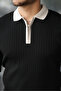 Men's Black Stretch Fabric Slim Fit Half Zipper Knitwear Sweater - 7