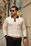 Half Zipper Slim Fit Stretch Fabric Knitwear Men's Sweater - Khaki, Black, White, Navy Blue, Stone