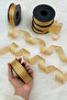Gold Hilton Striped Chiffon Ribbon 2.5 cm 20 Meters, Bride, Groom, Bohça, Engagement, Dowry, Gift, Decoration
