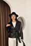 Black Leather Lined Belted Jacket-Igni̇tes-00022 - 3