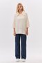 Fleece-Lined wide collar buttoned three-quarter knitwear