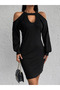 Women's Long Sleeve Off-the-shoulder Stripe Detail Camisole Dress - 6
