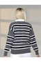 Anthracite Striped Polo Neck Buttoned Women's Knitwear Sweater - 2