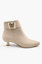 Women's Beige Buckle Thin Heeled Boots |   Casual & Stylish Short Boots - 2