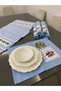 Blue Color Cross-Stitch Detailed Runner X 6-Piece American Service Set (Any Color Can Be Made)